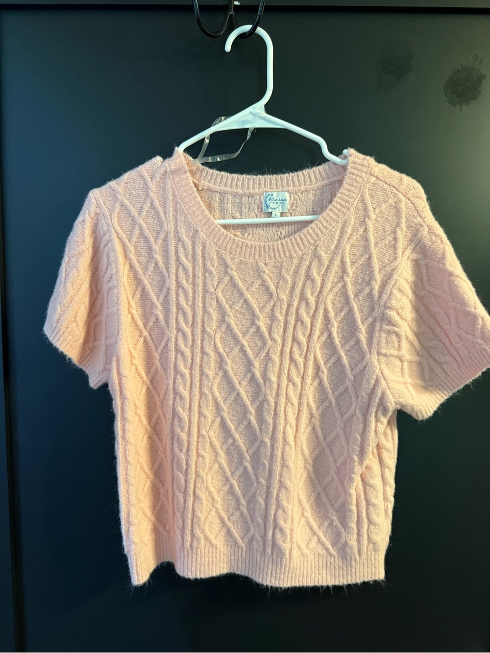 Blue Rain Pink Short-Sleeve Cable-Knit Sweater Top